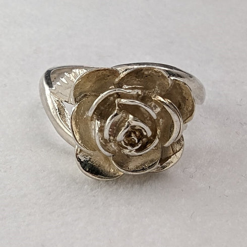 1976年 英国ヴィンテージ ジュエリー バラ彫刻 純銀リング 指輪